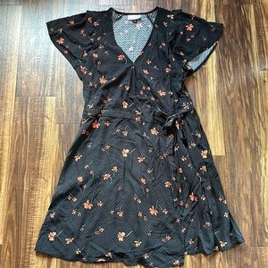 Black Wraparound Dress with Orange Flowers - XL